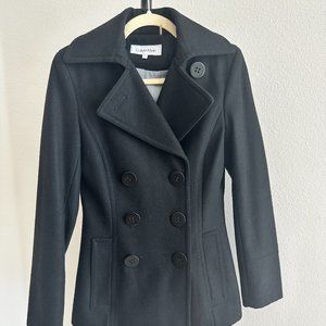 Calvin Klein Classic Double-Breasted, Wool-Blend Pea Coat Black Women's size 0